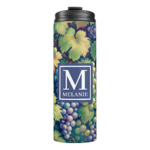 Bouteilles Isothermes Motif de raisin coloré Monogramme et nom