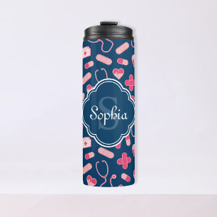 Bouteilles Isothermes Motif de soins infirmiers rose et bleu avec Monogr
