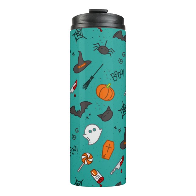 Bouteilles Isothermes Motif de style plat Halloween Turquoise. (Devant)