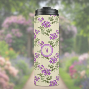 Bouteilles Isothermes Motif de violette douce sur fond jaune pâle