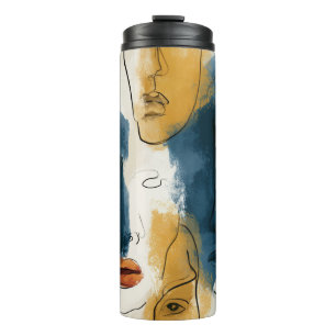 Bouteilles Isothermes Motif de visages de femmes en ligne continue abstr