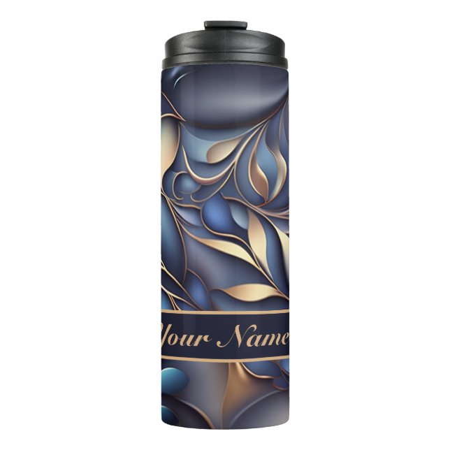 Bouteilles Isothermes Motif de vrilles 3D bleu doré (Devant)