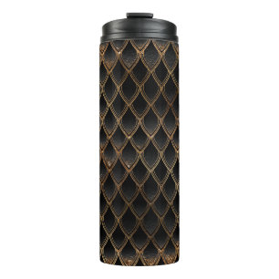 Bouteilles Isothermes Motif d'échelle de dragon pailleté noir et or