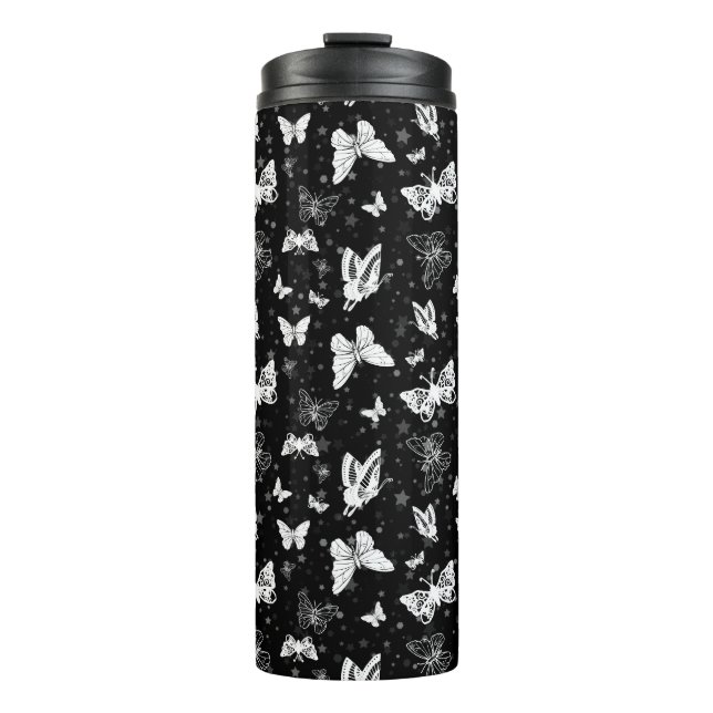 Bouteilles Isothermes Motif d'illustration noir blanc papillon (Devant)