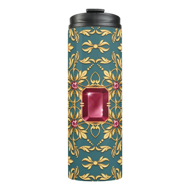 Bouteilles Isothermes Motif doré sans couture avec rubis (Devant)