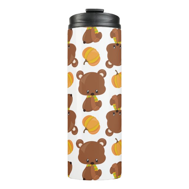 Bouteilles Isothermes Motif D'Ours, Ours Mignons, Automne, Citrouille (Devant)