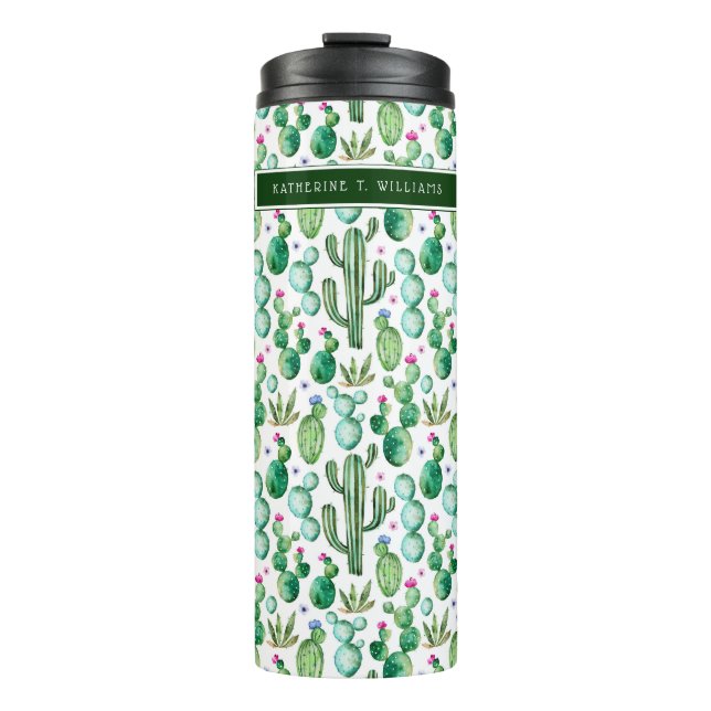 Bouteilles Isothermes Motif d'usines de cactus d'aquarelle (Devant)