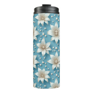 Bouteilles Isothermes Motif Élégant de Fleur Blanche avec Perles