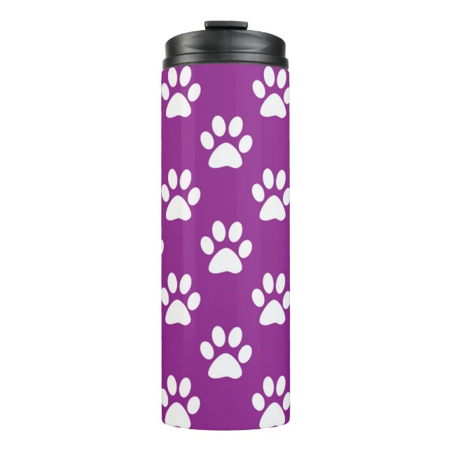 Bouteilles Isothermes Motif empreinte de patte violet et blanc (Devant)