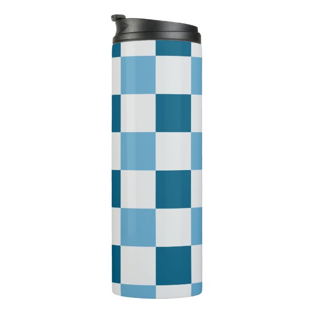 Bouteilles Isothermes Motif en damier blanc et bleu (Tourné sur la droite)