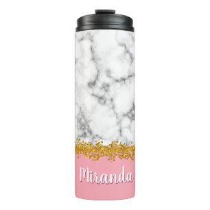 Bouteilles Isothermes Motif en marbre sur rose avec Parties scintillant 