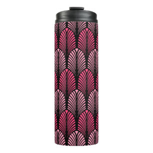 Bouteilles Isothermes Motif en plumes Art déco, rose et noir Fuchsia