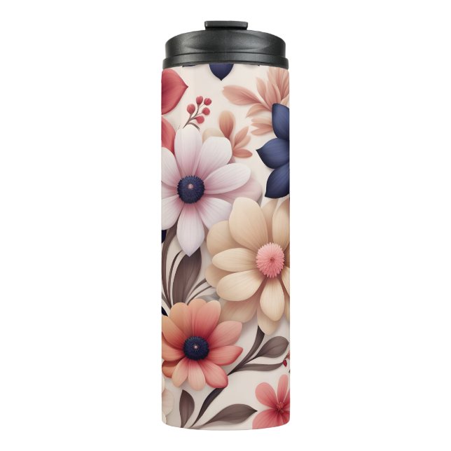 Bouteilles Isothermes Motif fleurs et feuilles rose gras (Devant)