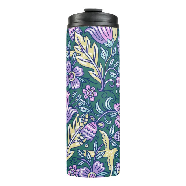Bouteilles Isothermes Motif Fleurs et Oiseaux de Style Antique (Devant)