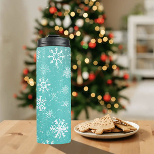 Bouteilles Isothermes Motif Flocons de Neige Bleu Turquoise Doux Gel Hiv