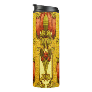 Bouteilles Isothermes Motif floral Art Nouveau rouge de tulipe vintage