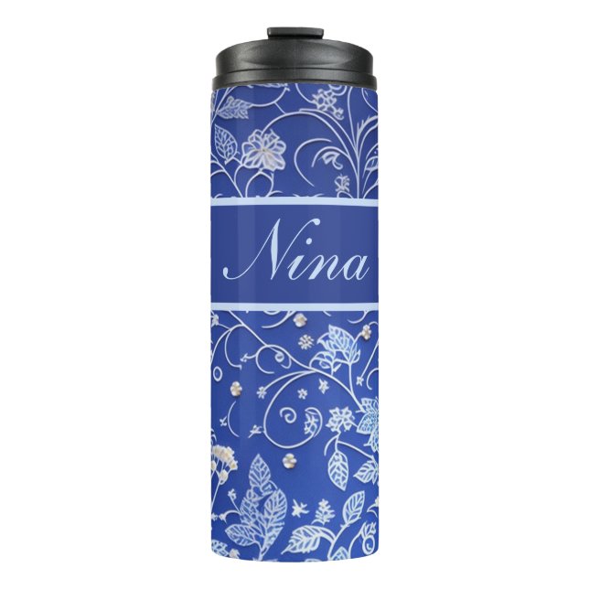 Bouteilles Isothermes Motif floral bleu, bleu clair (Devant)