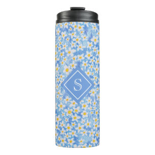 Bouteilles Isothermes Motif floral bleu marais Monogramme