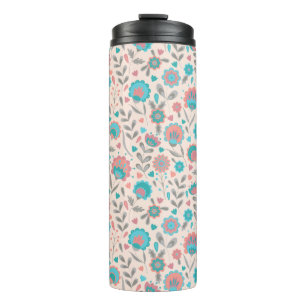 Bouteilles Isothermes Motif floral d'art populaire turquoise et de