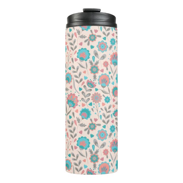 Bouteilles Isothermes Motif floral d'art populaire turquoise et de (Devant)