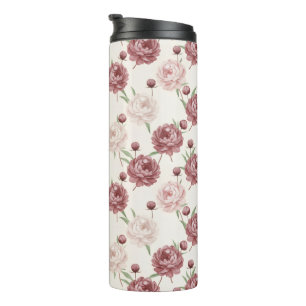 Bouteilles Isothermes Motif floral de pivoine rose et burgundy romantiqu