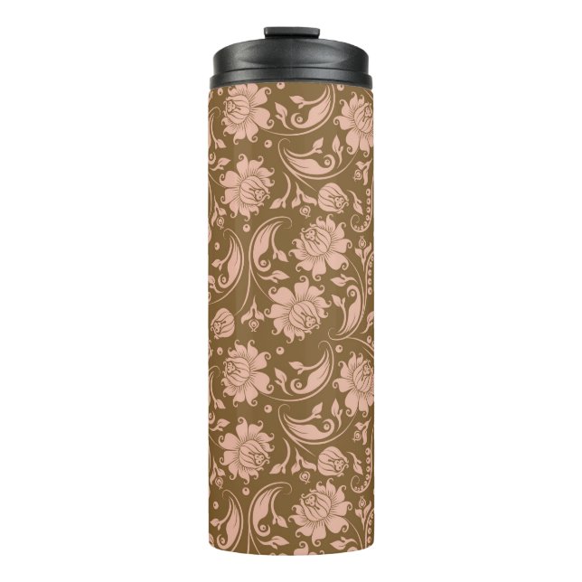 Bouteilles Isothermes Motif floral de rose et de brun (Devant)