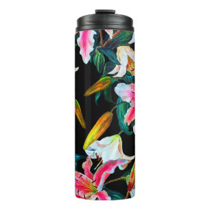 Bouteilles Isothermes Motif floral incomparable. Lys blanc et rose sur u