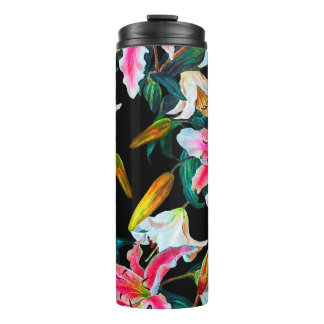 Bouteilles Isothermes Motif floral incomparable. Lys blanc et rose sur u