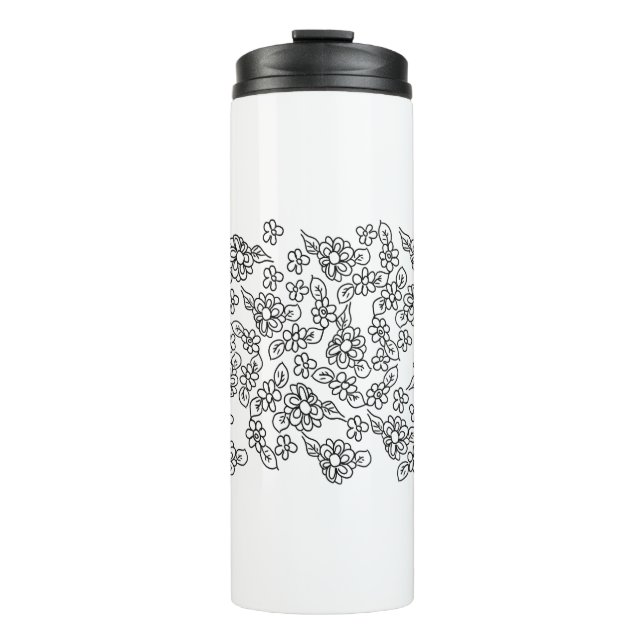 Bouteilles Isothermes Motif floral noir et blanc (Devant)