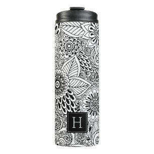 Bouteilles Isothermes Motif floral noir et blanc Monogramme