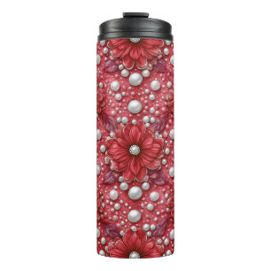 Bouteilles Isothermes Motif floral rouge avec accents de perles