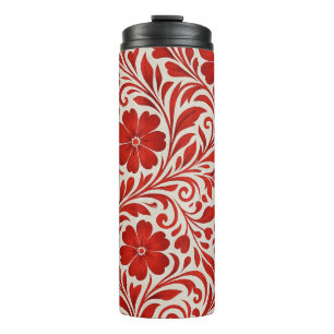 Bouteilles Isothermes Motif floral rouge et beige gras