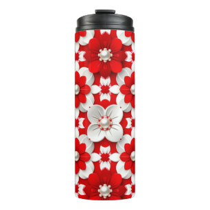 Bouteilles Isothermes Motif floral rouge et blanc vibrant avec perle