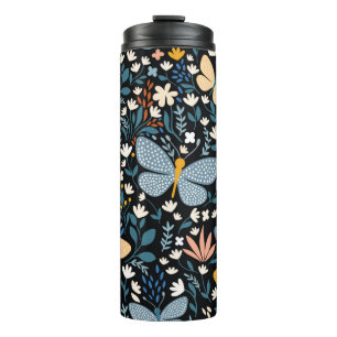 Bouteilles Isothermes Motif floral sans soudure avec papillons, main dr