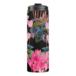 Bouteilles Isothermes Motif floral sans soudure. Cyclamen rose isolé sur