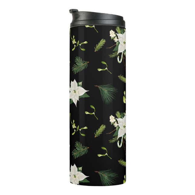 Bouteilles Isothermes Motif floral vert et blanc sur fond noir (Tourné sur la droite)