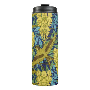 Bouteilles Isothermes Motif floral vintage bleu marine et jaune