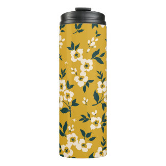 Bouteilles Isothermes motif floral vintage, petites fleurs blanches.