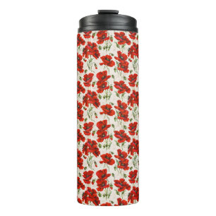 Bouteilles Isothermes Motif floral vintage rouge coquelicot Art botaniqu