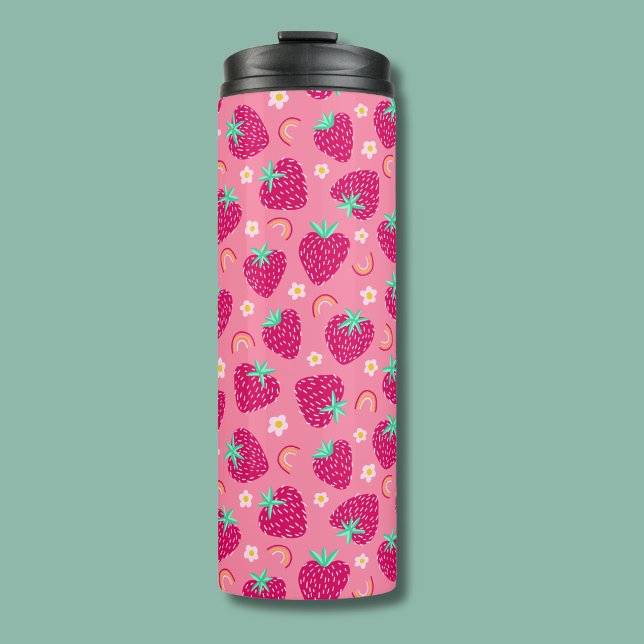 Bouteilles Isothermes Motif fraise arc-en-ciel Daisy (Pink strawberry daisy thermal tumbler)