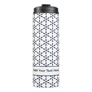 Bouteilles Isothermes Motif géométrique bleu marine sur fond blanc
