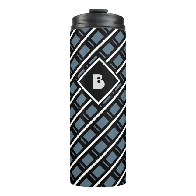 Bouteilles Isothermes Motif géométrique funky moderne monogrammé bleu (Devant)