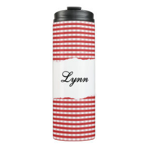 Bouteilles Isothermes Motif Gingham Rouge Nom Personnalisé