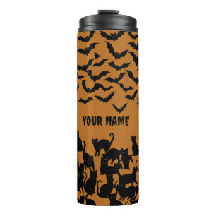 Bouteilles Isothermes Motif Halloween Chat Noir Chauve-Souris Orange Épo