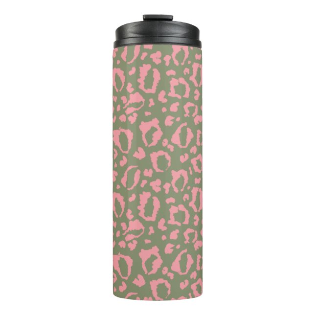 Bouteilles Isothermes Motif imprimé léopard rose et vert pastel  (Devant)