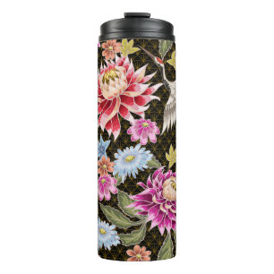 Bouteilles Isothermes Motif japonais avec fleurs et grues blanches