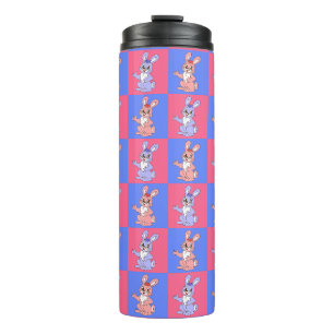 Bouteilles Isothermes Motif lapin bleu rose géométrique