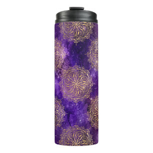 Bouteilles Isothermes Motif Mandala Dharma Galaxie Or et Violet
