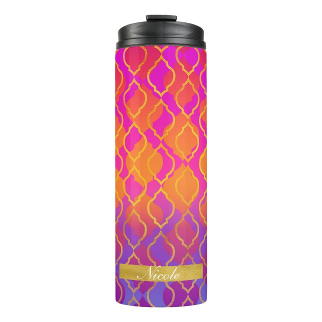 Bouteilles Isothermes Motif Moderne Chic Fuchsia Or Rose Orange Gras (Devant)