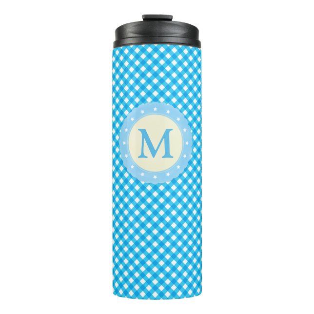 Bouteilles Isothermes Motif Monogram Bright Blue En vichy (Devant)